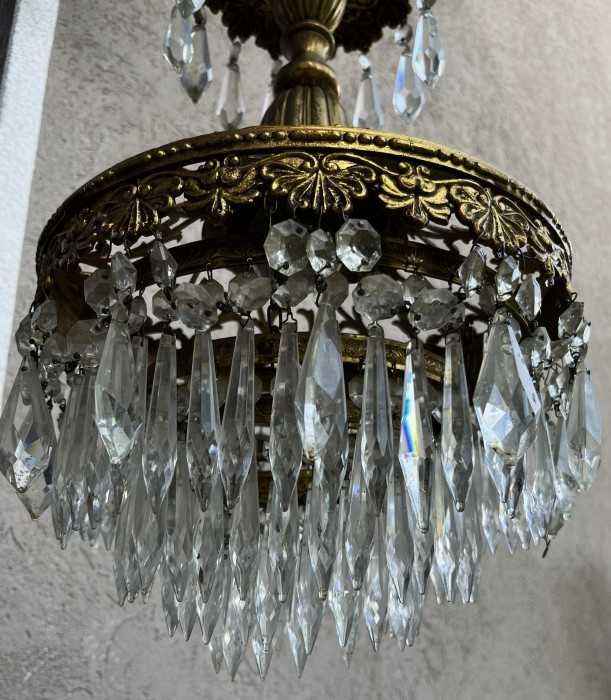 Superb candelabru Art Nouveau-bronz-alamă-cristale-Franta