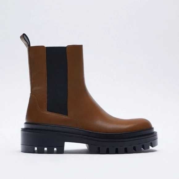 Zara ghete piele maro platforma botine cizme scurte