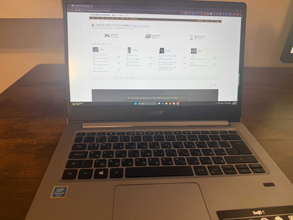 Лаптоп Acer Swift Intel Pentium SSD 256GB + подсветка