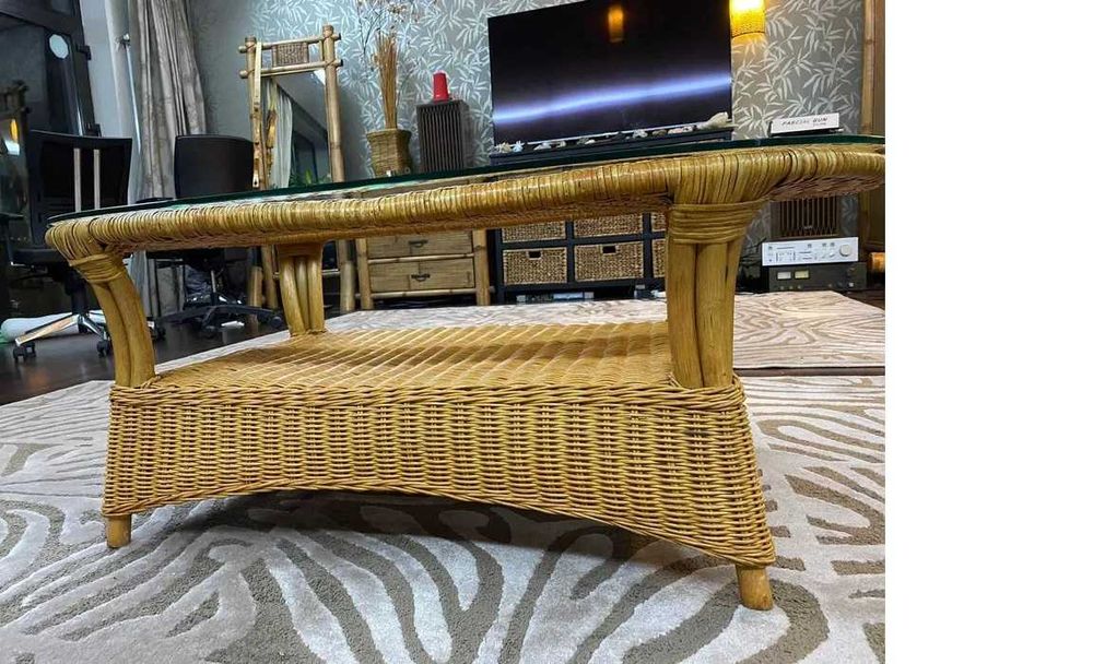 masa cafea ratan impletit lemn masiv mango