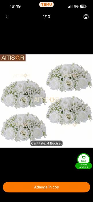 Set complet decor nuntă – suporți metalici, flori artificiale, ghirlande, Mr & Mrs, fețe de masă