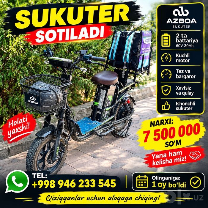 Skuter sotiladi ikkita batareya bilan 140 kilometr yuradi