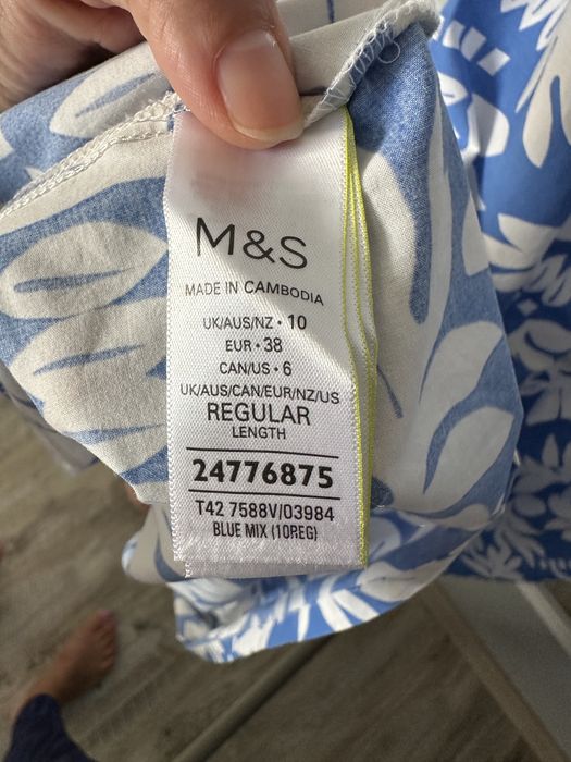 Rochie Boho Marks&Spencer, model maxi, model floral, alb cu albastru, marimea M