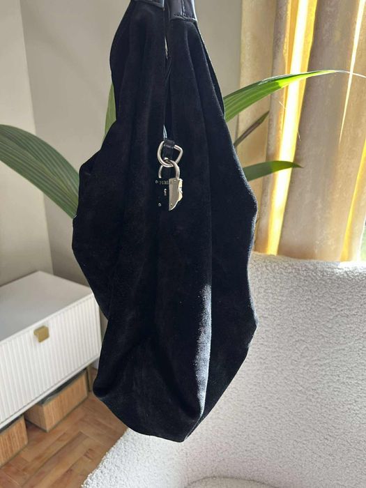 Furla Hobo голяма черна велурена чанта хобо