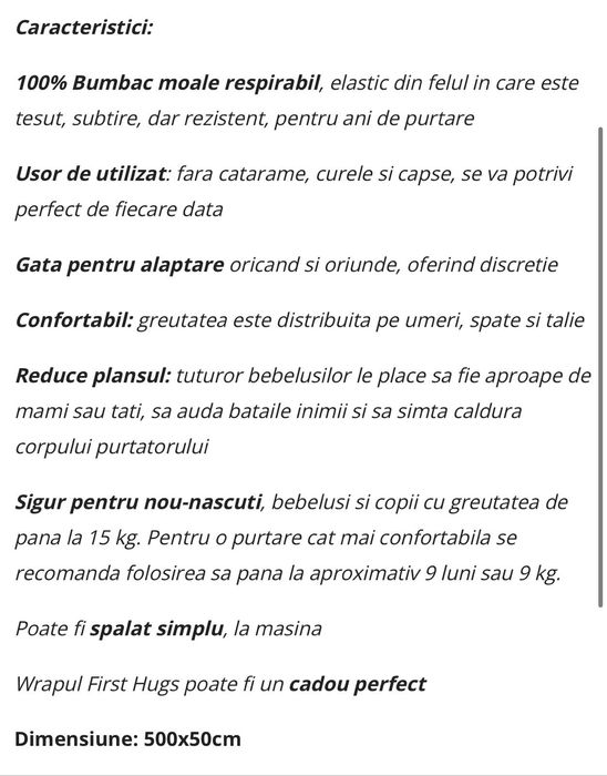 Vând Wrap (marsupiu)  elastic First hugs