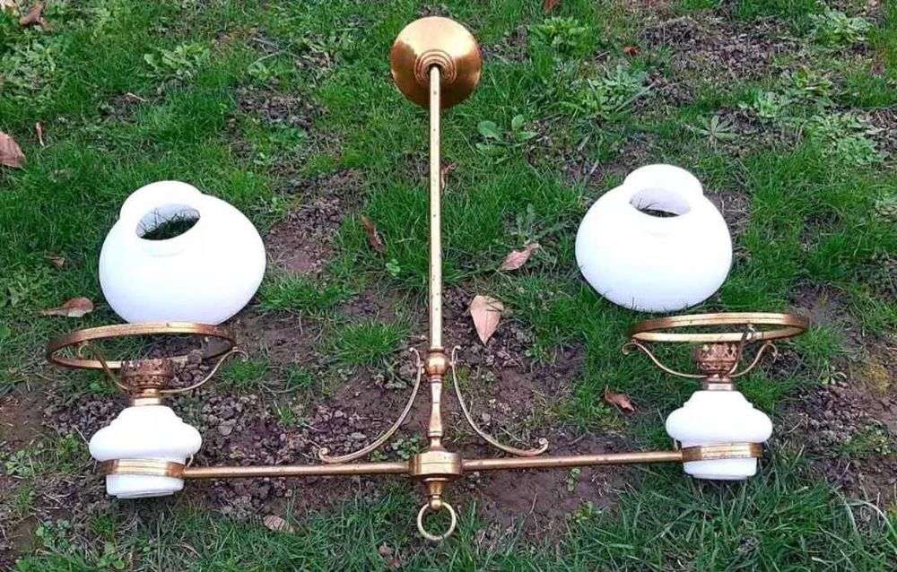 Голяма Френска антикварна лампа, 1920г–месинг, 89см/ 81см