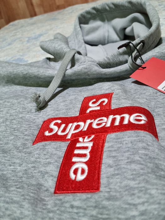 Supreme Cross Box Logo Hoodie Heather Grey - Чисто нов (Limited)