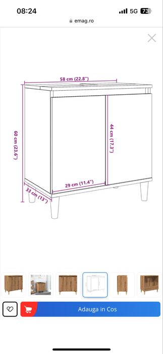 Dulap chiuveta , stejar artizanal,58x33x60cm, lemn prelucrat