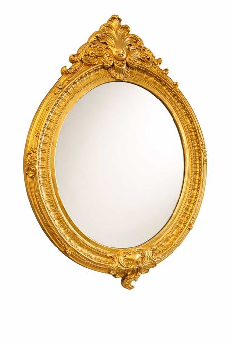 Oglindă din Lemn Masiv, Ramă Aurie Sculptată, H. 152 cm, decoratiuni-antichitati.ro