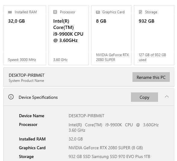 Геймърски компютър i9 9900K 32/64GB RTX2080Super