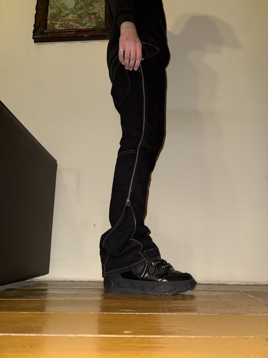 Blugi flared stil Rick Owens Banana zara zip opium y2k streetwear