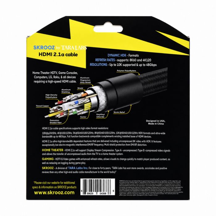 Cablu HDMI 2.1 Premium SKROOZ – 8K 60Hz | 4K 120Hz | 48Gbps | Kevlar Reinforced