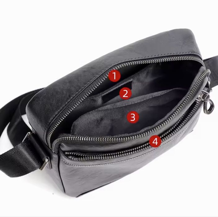 Мъжка елегантна дизайнерска чанта за през рамо /Черна естествена кожа!