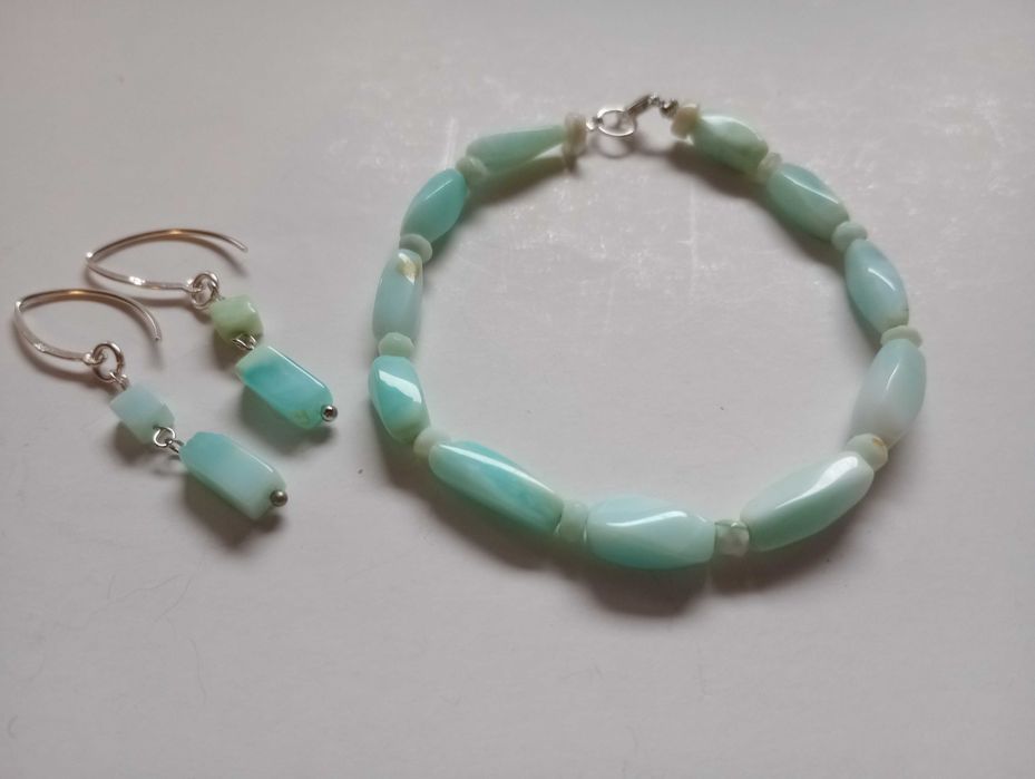 set argint si pietre naturale,opal bleu Peru,bratara si cercei