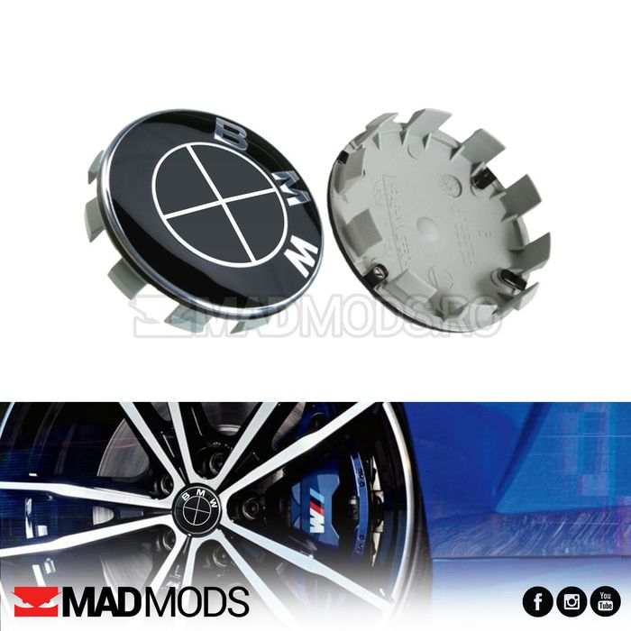 Set 4 capacele negre jante BMW 68mm, 60mm, 56mm Seria 1 2 3 4 5 6 7 8 i X M