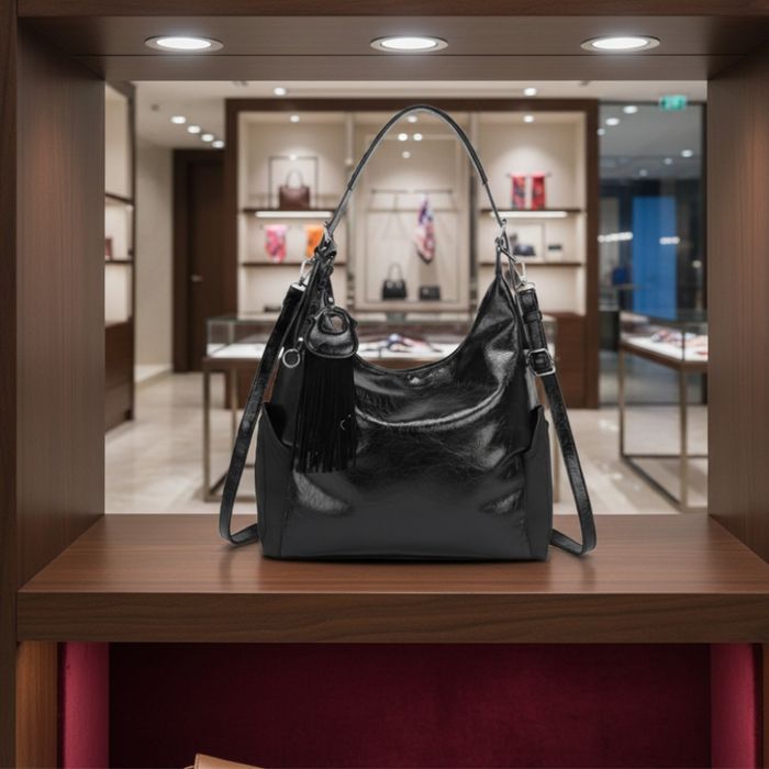 Дамска чанта с висулка и странични джобове в 7 цвята — стилна, вместит