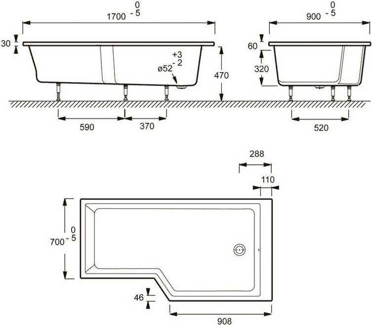 Асиметрична акрилна вана bain-douche 170×90/70 см  Jacob Delafon NÉO