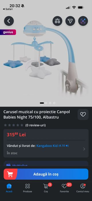 Carusel muzical cu proiectie Canpol Babies Night Albastru telecomanda