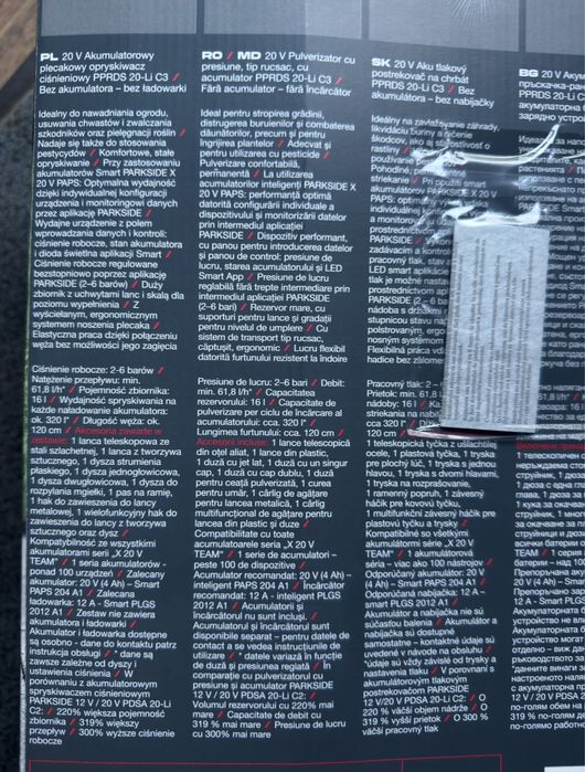 Pulverizator cu presiune pe acumulator 20v Parkside Performance