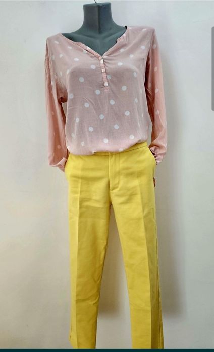 Pantaloni galbeni de dama, eleganti / casual, marimea S, camasa cadou