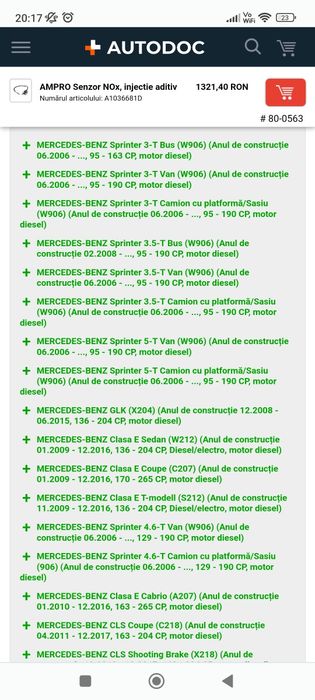 Sondă lambda Mercedes  W212 W222 X222 V222 A218 X217 A207 C207 W906 W4