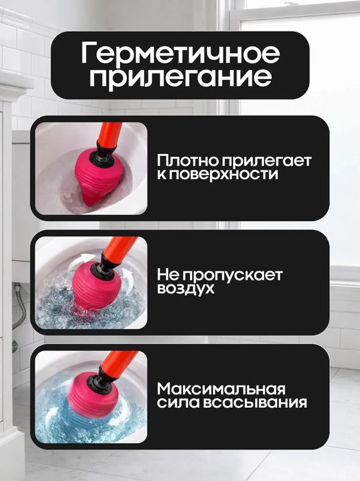 Плунжер помпа для устранения засоров в унитазе, раковине и ванной