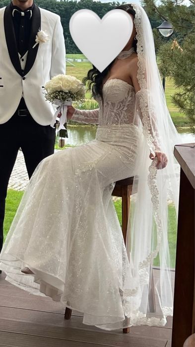 Rochie mireasa dantela cu treba detasabila
