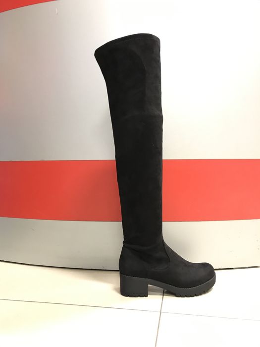 Дамски чизми велур в червено и черно/ПРОМОЦИЯ