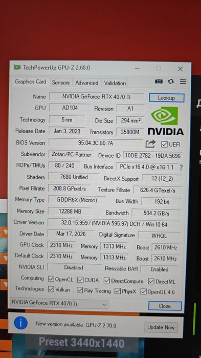 Видеокарта Rtx 4070ti amp zotac