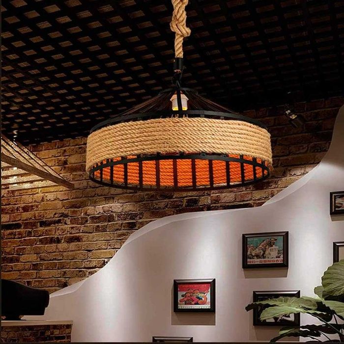 Конопено въже Индустриален стил Ретро Висяща клетка Желязо Полилей