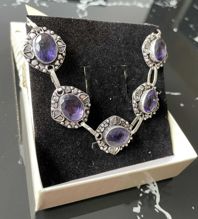 Bratara Argint 925 Vintage cu Pietre Semipretioase Ametist