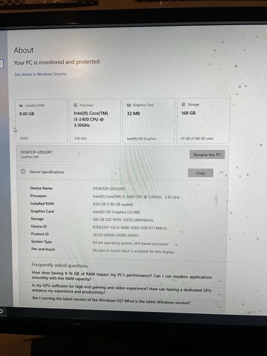 Продавам настолен компютър Dell OptiPlex 390 i5 8GB