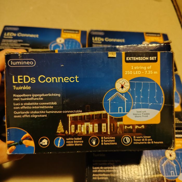 Instalatie turturi Craciun Lumineo, 250 LED-uri, 735 cm, lumina rece, 8 functii, timer, exterior,cadou transformatorul cu joc de lumini