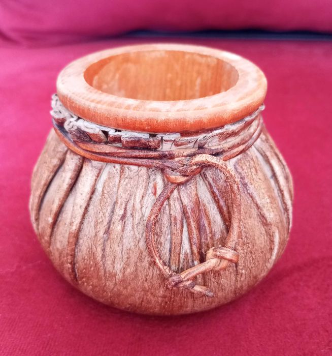 Винтидж ръчно изработена чаша шейкър за зарове от кожа и дърво