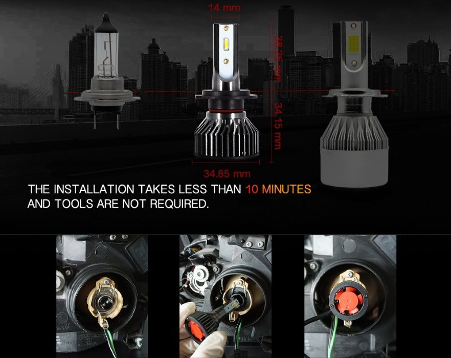 Умалени мини LED диодни крушки H7 H1 H4 H3 HB4 H11 лед комплект canbus