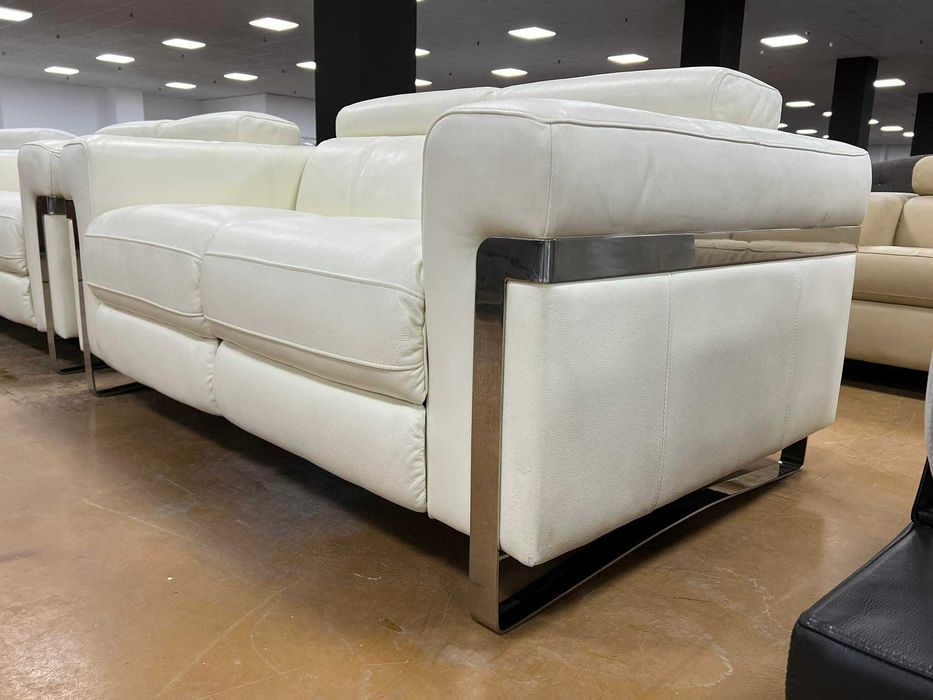 Бели кожени дивани две двойки и фотьойл "Moreno"