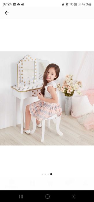 НОВА Тоалетка/гримьорна със столче за деца, МДФ/Масивно дърво