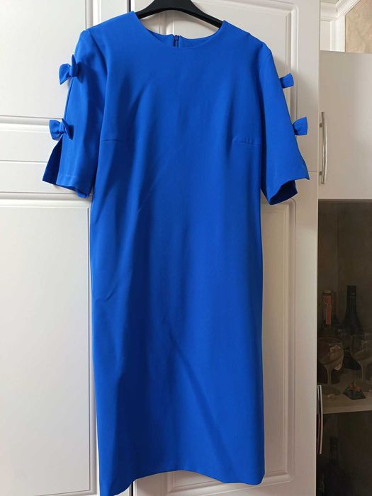 Rochie albastra de zi cu fundițe la mâneci M/L