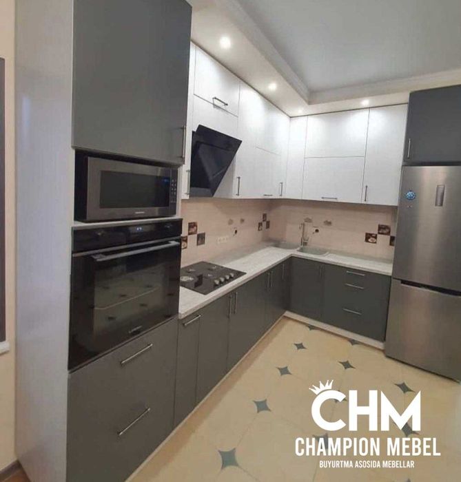 Кухонный мебель Кухонный гарнитур  HI TECH из  АКРИЛ, МДФ ЛАМИНАТ. Ошх