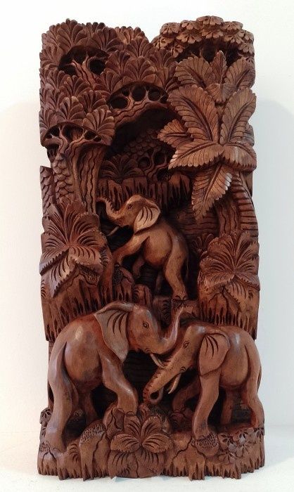 Set tablouri,basorelief cu elefanți lemn masiv