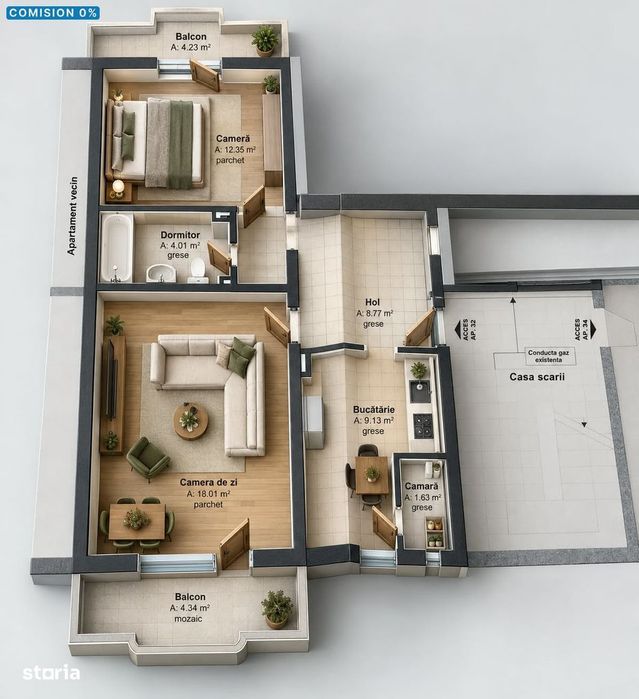 Apartament 2 Camere , Gherla, Zonă Centrală Etaj 1/4 | Su 58,43 Mp — fotografia 1