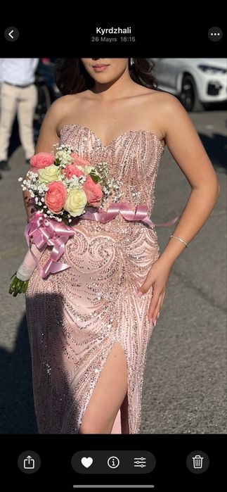 Бална рокля розова с камъни