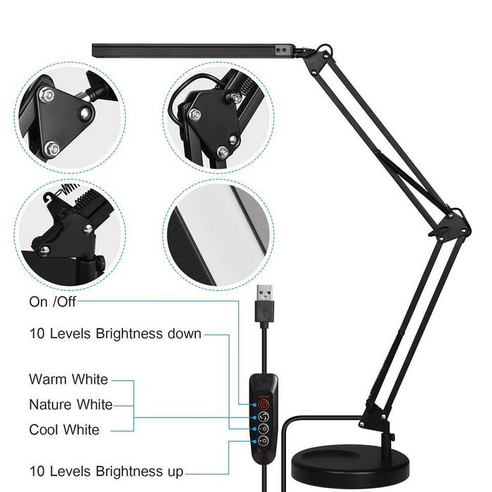 Lampa birou LED 2-in-1 3 culori de lumina brat flexibil USB 80 LED-uri