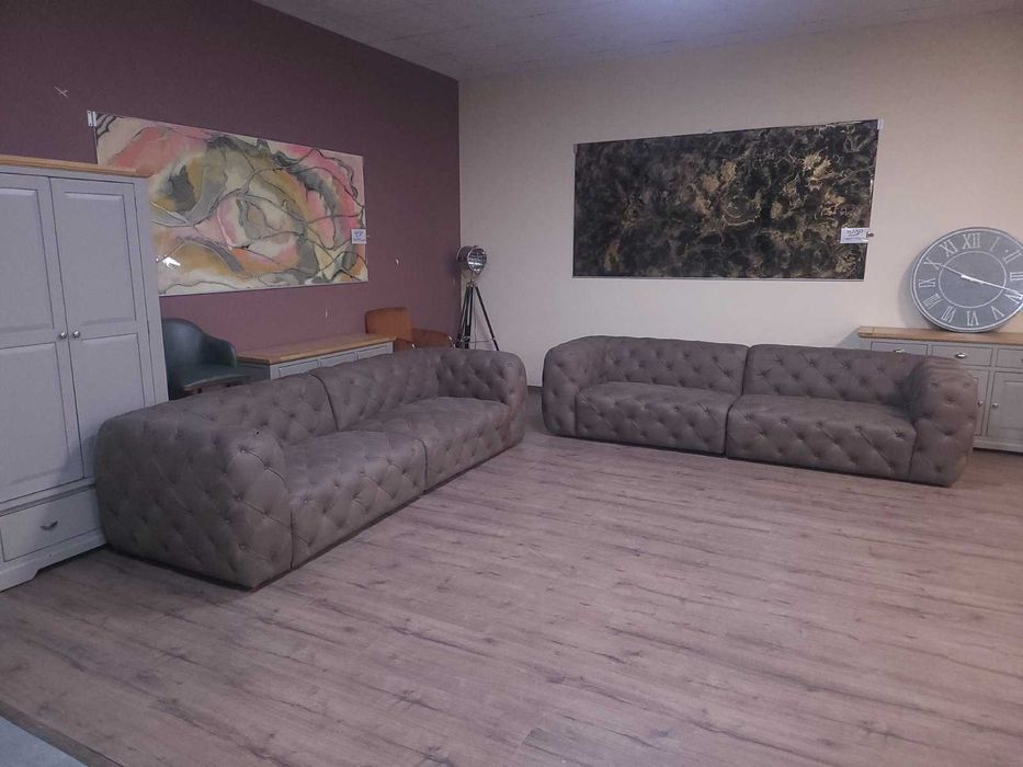 Дизайнерски кафяви кожени дивани две четворки Честърфийлд