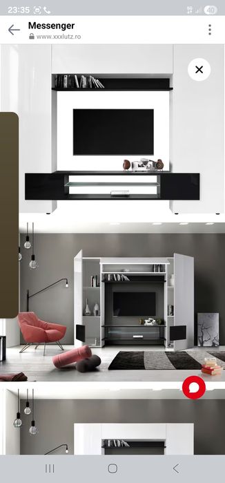 Comoda TV Carryhome Set Mobilă Living, negru lucios intens, alb lucios intens, 258/191/37 cm
