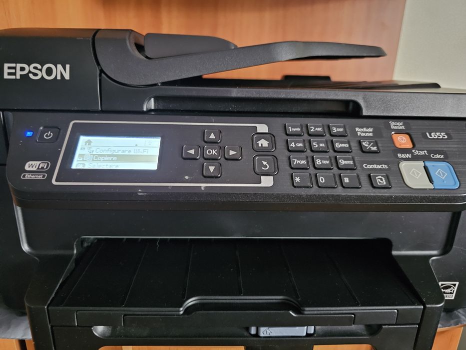 Imprimantă Multifuncțională Epson L655 – CISS, (Print / Scan / Copie / Fax), Duplex, Wi-Fi, ADF, Test Duze Impecabil, Uz ocazional