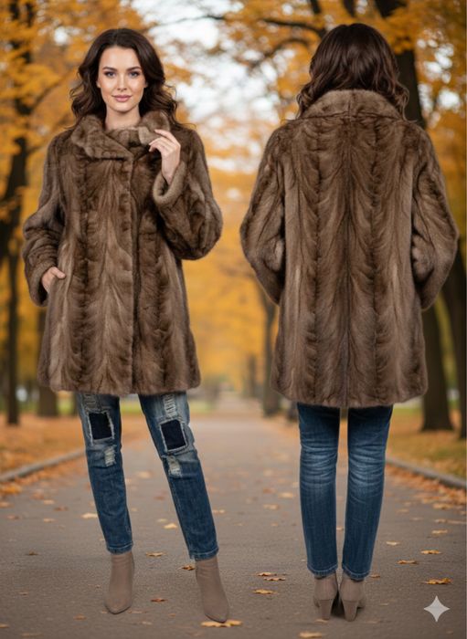 Дамско кожено палто от норка , естествен косъм