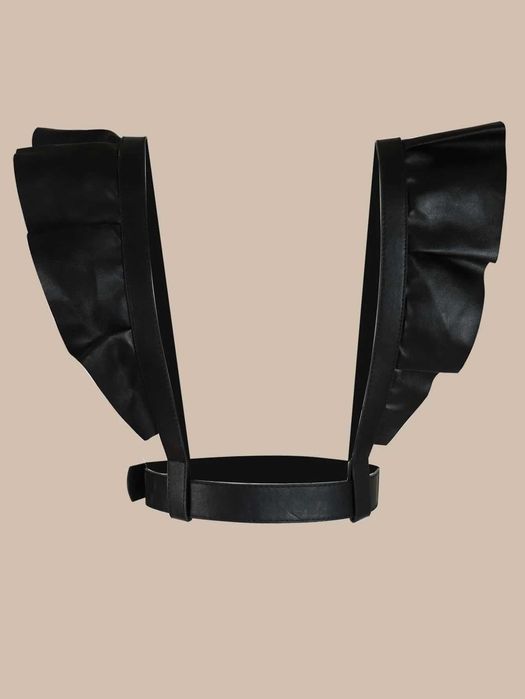 Centura harness imitatie piele cu bretele si volane pe umeri