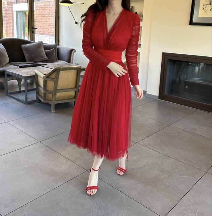 Rochie Ana Radu V-Neck Long-Sleeve Midi Dress