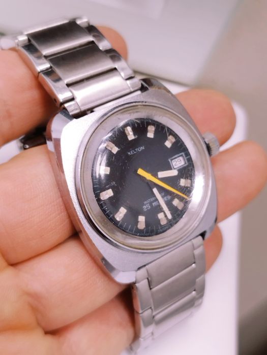 Ceas bărbătesc Kelton mecanic, mișcare M24, din anii 1970, oțel inox